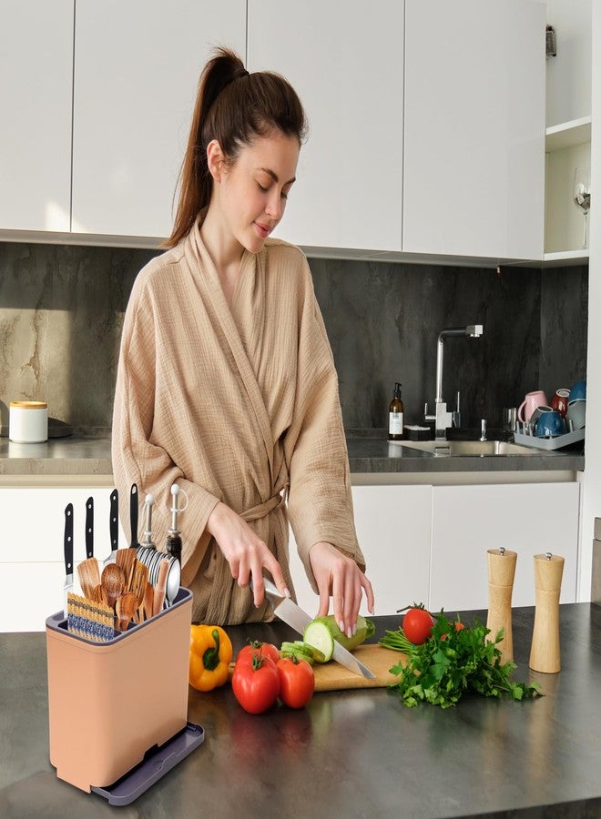 BAREPEPE Self Adhesive Plastic Wall Mounted Kitchen Cutlery Holder,Spoon Holder,Chopstick Holder Organizer Stand (Beige & Grey) - Image 4
