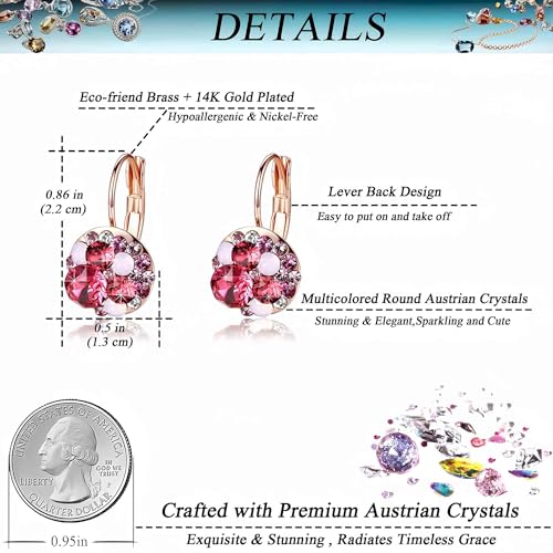 EVEVIC Multicolored Austrian Crystal Drop Earrings for Women 14K Gold Plated Hypoallergenic Leverback Dangle Earrings - Image 4