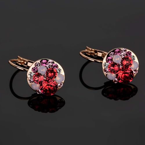 EVEVIC Multicolored Austrian Crystal Drop Earrings for Women 14K Gold Plated Hypoallergenic Leverback Dangle Earrings - Image 5