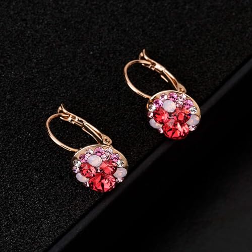 EVEVIC Multicolored Austrian Crystal Drop Earrings for Women 14K Gold Plated Hypoallergenic Leverback Dangle Earrings - Image 3