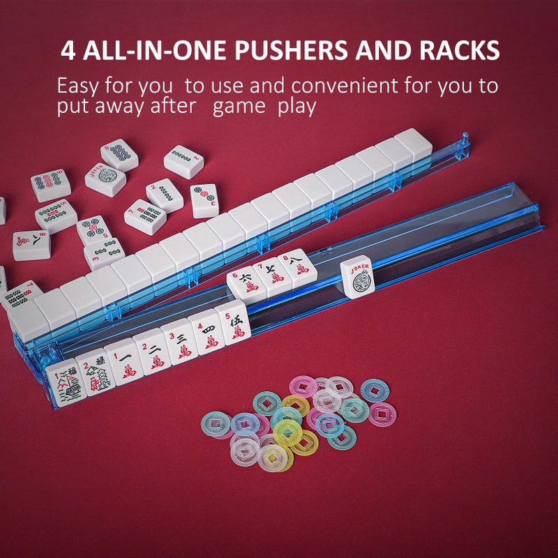 Jongyance American Mahjong Set with Storage Bag, 166 White Tiles, 4 All-in-One Rack/Pushers, Mahjong Tiles Set (Ma Jong, Mah-Jongg, Majiang) - Image 2