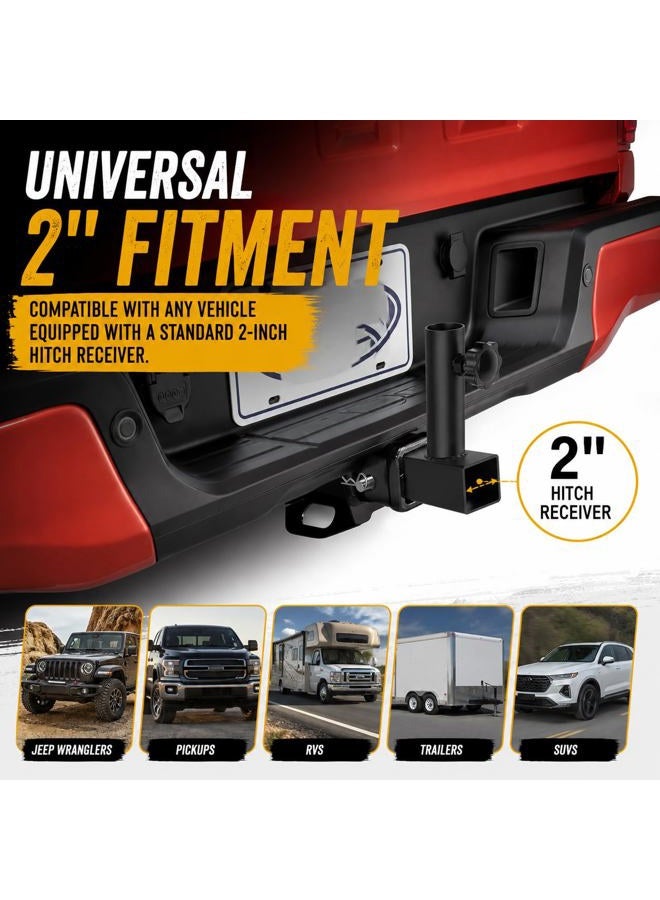 ELONN Universal 2 Inches Hitch Flag Pole Holder - Compatible with Jeep, SUV, RV, Pickup, Truck, Camper, Trailer. Anti-Wobble Screws and The Angled Holder Design - Image 4