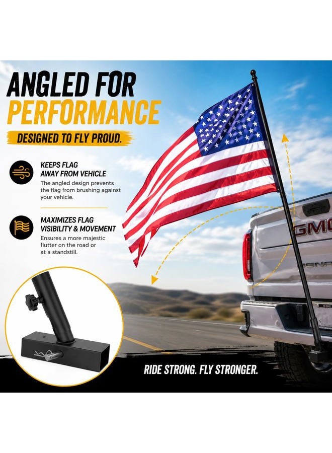 ELONN Universal 2 Inches Hitch Flag Pole Holder - Compatible with Jeep, SUV, RV, Pickup, Truck, Camper, Trailer. Anti-Wobble Screws and The Angled Holder Design - Image 3