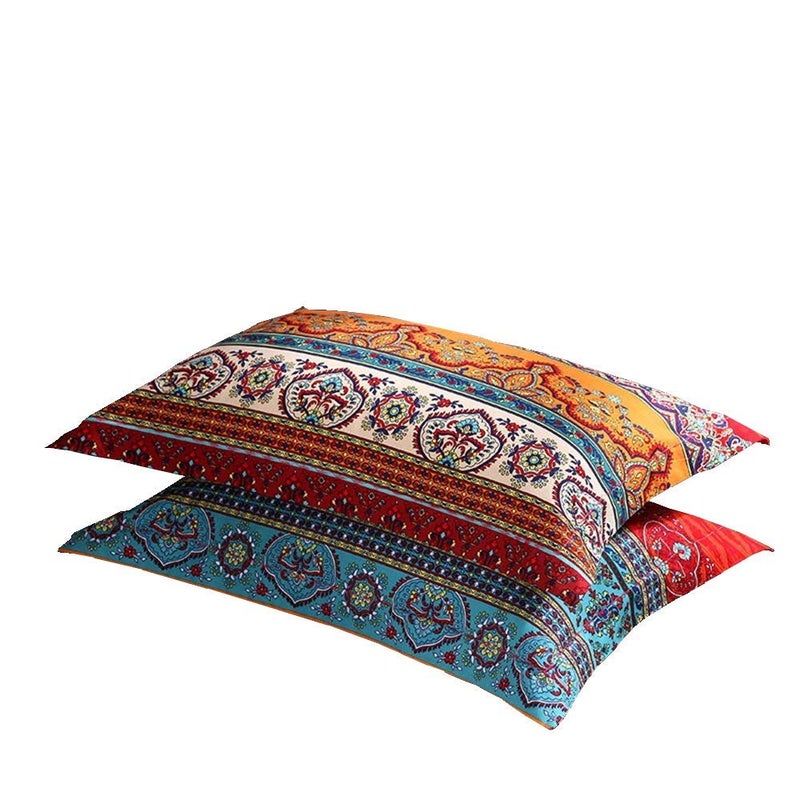 LELVA Boho Pillow Cases Set of 2 Piece Queen Standard Colorful Bohemian Striped Pillowshams 100% Cotton Brushed Pillow Covers Pillow Protectors 20" x 30" Pattern# 1 - Image 1
