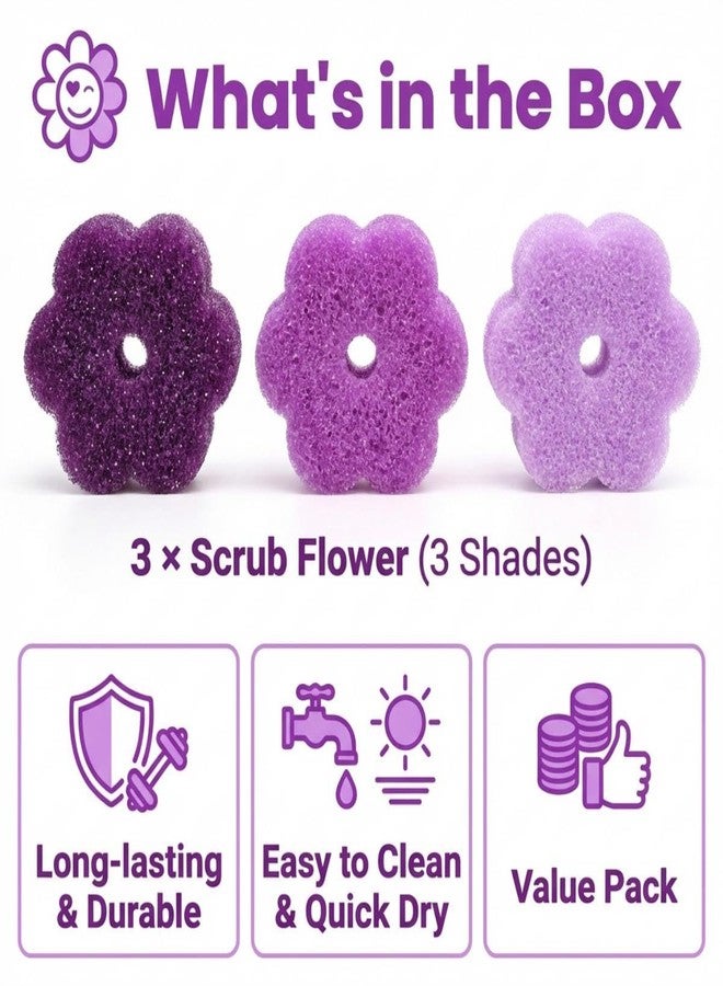 Dr.WOW إسفنجات تنظيف البشرة Dr.WOW على شكل زهور، حساسة للحرارة، لا تسبب الخدوش، 3 قطع - Image 1