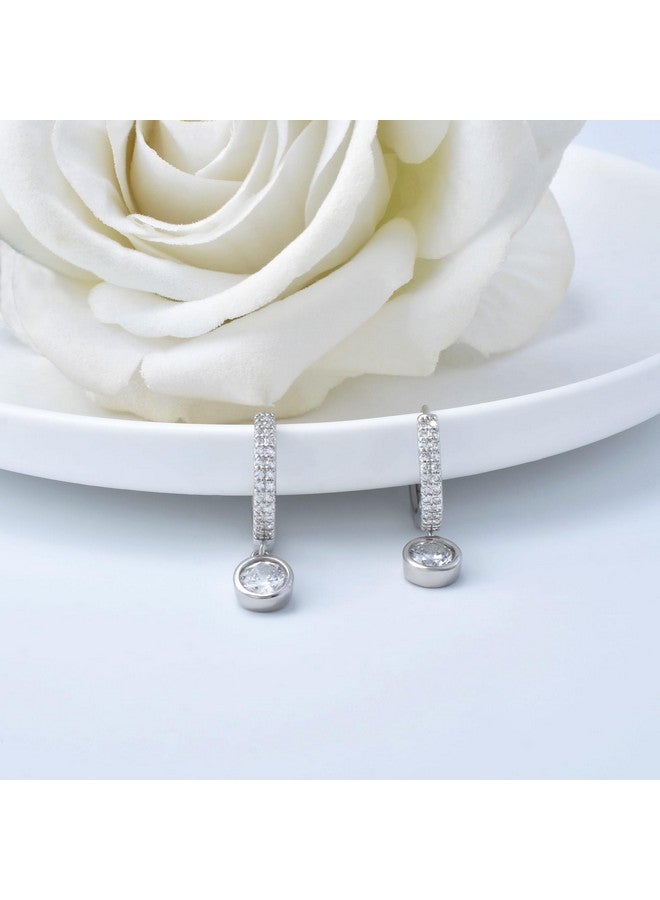 ELEDUCTMON Silver Hoop Earrings For Women - Sterling Silver Hypoallergenic Loop Earrings Trendy Round Cubic Zirconia Huggie Earrings For Sensitive Ears Fashion Classic Lightweight Earrings Gifts For Birthday - Image 3