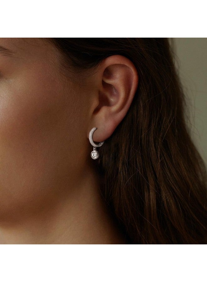 ELEDUCTMON Silver Hoop Earrings For Women - Sterling Silver Hypoallergenic Loop Earrings Trendy Round Cubic Zirconia Huggie Earrings For Sensitive Ears Fashion Classic Lightweight Earrings Gifts For Birthday - Image 2