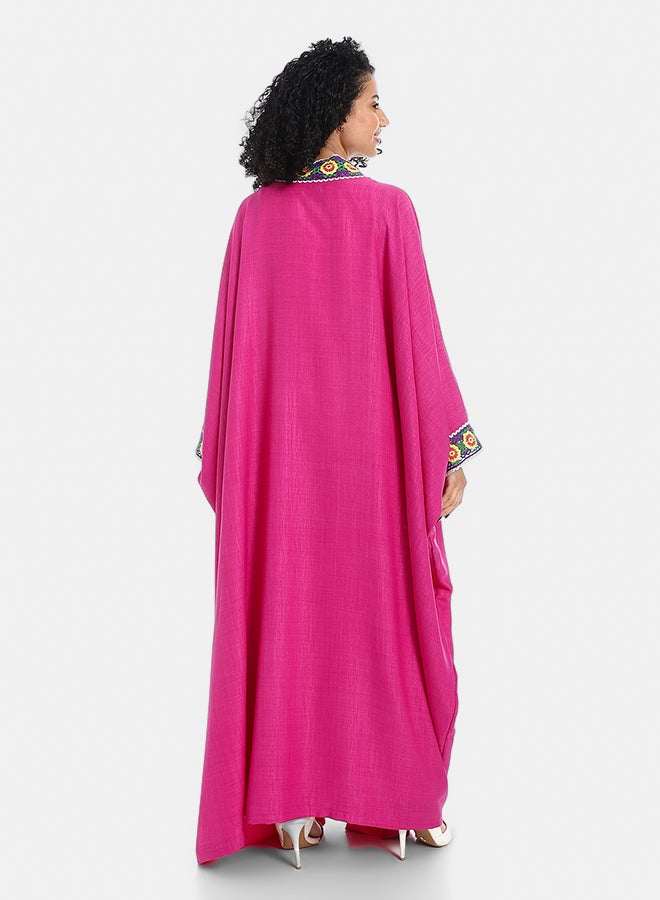 Red Circle Stitched Edges Open Neckline Kimono - Image 3