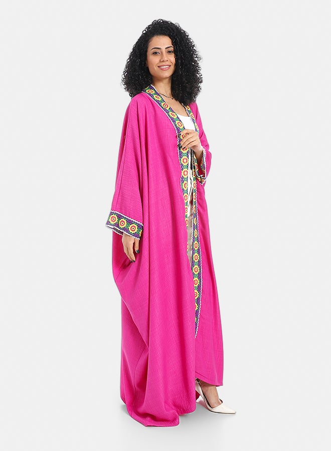 Red Circle Stitched Edges Open Neckline Kimono - Image 2