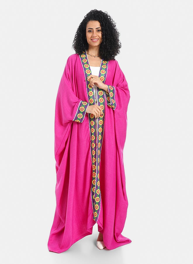 Red Circle Stitched Edges Open Neckline Kimono - Image 1