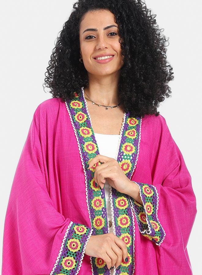 Red Circle Stitched Edges Open Neckline Kimono - Image 4