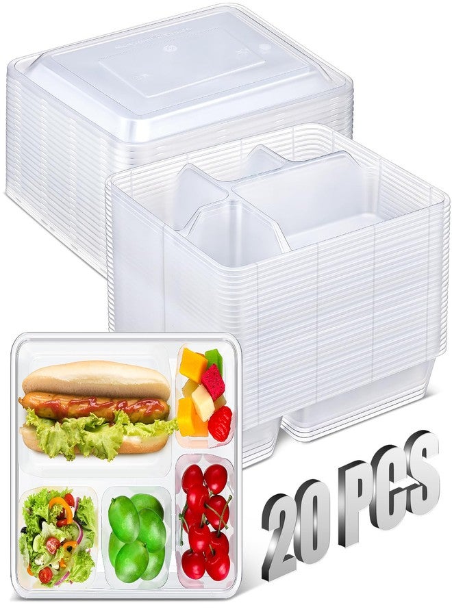 SiliFine 20 Pack 5 Compartments Bento Snack Box Lunch Box with Lids Food Storage Containers Bulk Divided Stackable Snack Containers for Work Travel - Image 1