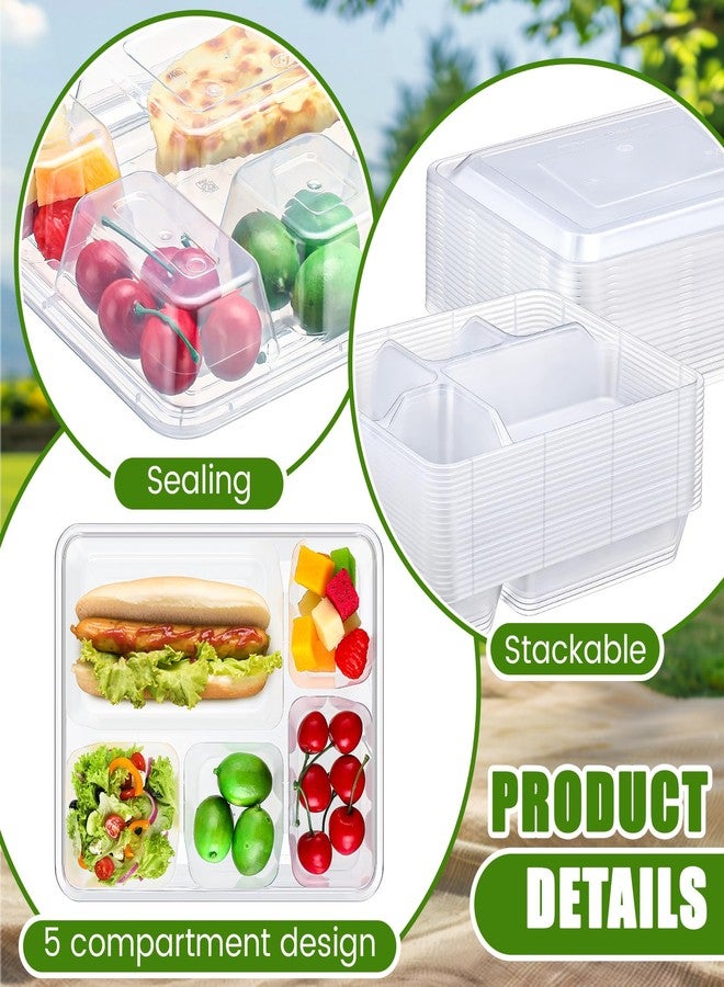 SiliFine 20 Pack 5 Compartments Bento Snack Box Lunch Box with Lids Food Storage Containers Bulk Divided Stackable Snack Containers for Work Travel - Image 4