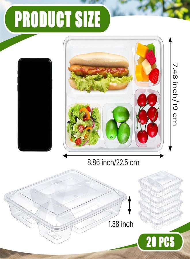 SiliFine 20 Pack 5 Compartments Bento Snack Box Lunch Box with Lids Food Storage Containers Bulk Divided Stackable Snack Containers for Work Travel - Image 2