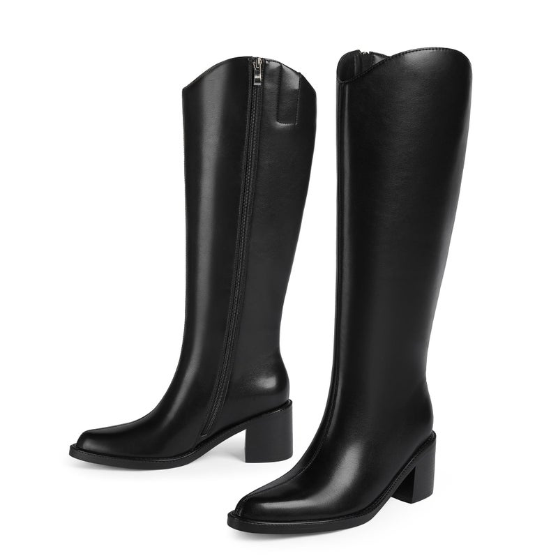 Modatope Women's Knee High Boots Pointed Toe Chunky Block Heel Tall Boots with Side Zipper Long Boot - Image 5