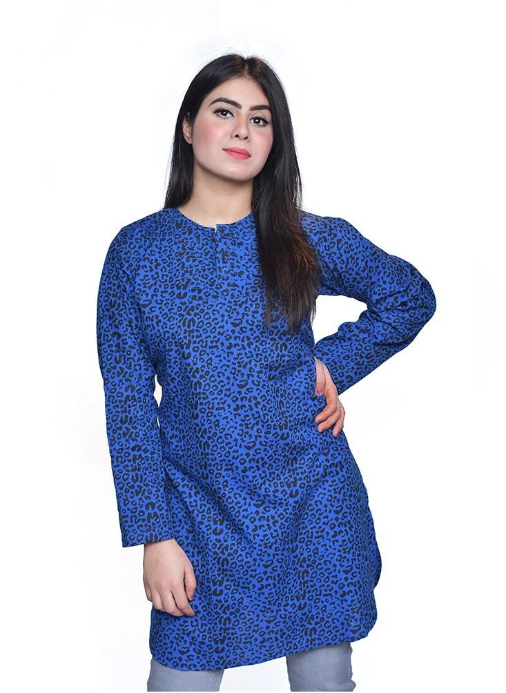 Minora - Women Blue with Printed Ladies Summer Kurti - Image 1
