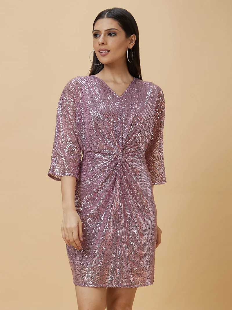 globus Women Sequinned Twisted Detail Sheath Party Dress