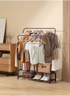 LAWAZIM Black Clothes Hanger With Shoe Shelves-Single-Durable Space Saving Garment Hats and Coats Rack Storage Organizer, Freestanding Closet Rail with Shoe Rack-for Dorm, Bedroom, Entryway, Hallway  - Image 1