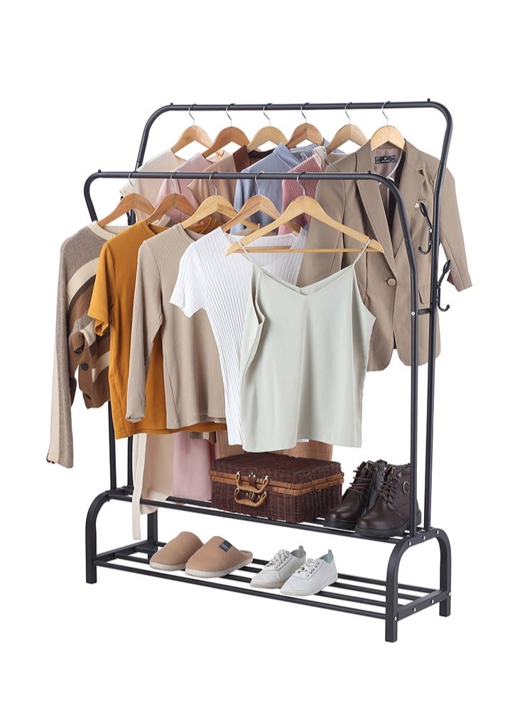 LAWAZIM Black Clothes Hanger With Shoe Shelves-Single-Durable Space Saving Garment Hats and Coats Rack Storage Organizer, Freestanding Closet Rail with Shoe Rack-for Dorm, Bedroom, Entryway, Hallway - Image 2