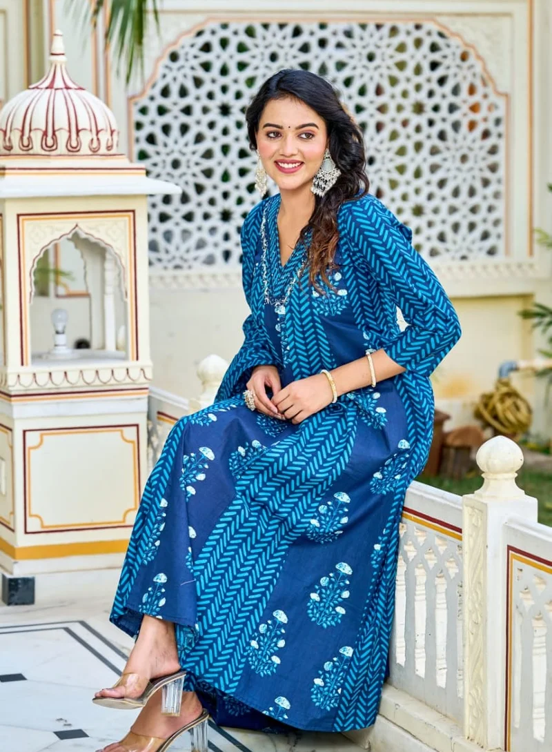 Studio blue Navy Blue Embroidered Three-Piece Set with Dupatta