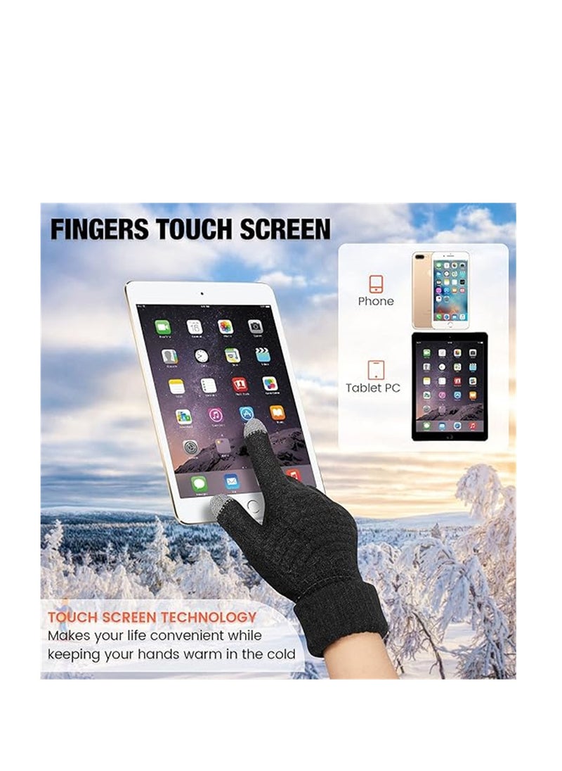 SYOSI Women Winter Gloves, 2 Pairs Women's Winter Touch Screen Gloves, Warm Fleece Lined Knit Gloves, Elastic Cuff Winter Texting Gloves, Black and White  - Image 3