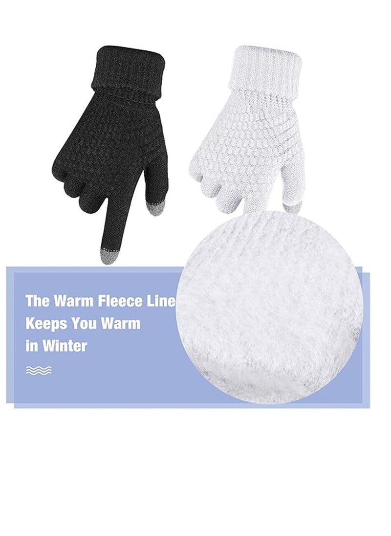 SYOSI Women Winter Gloves, 2 Pairs Women's Winter Touch Screen Gloves, Warm Fleece Lined Knit Gloves, Elastic Cuff Winter Texting Gloves, Black and White  - Image 4