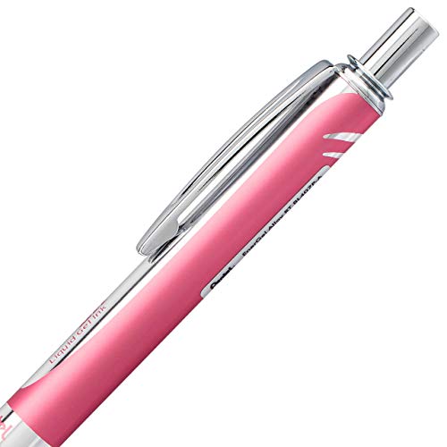 Pentel قلم جل إينرجل 357082 إينرجل ببرميل معدني قابل للسحب باللون الوردي ونقطة متوسطة سوداء - Image 4