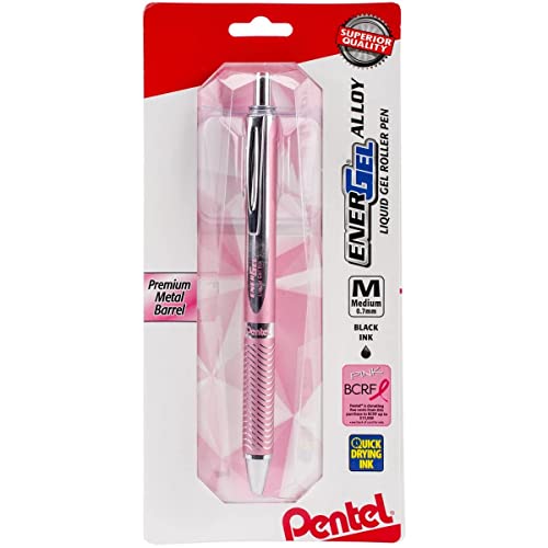 Pentel قلم جل إينرجل 357082 إينرجل ببرميل معدني قابل للسحب باللون الوردي ونقطة متوسطة سوداء - Image 1