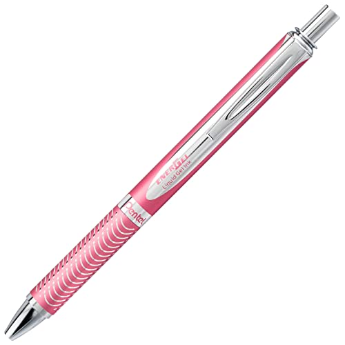 Pentel قلم جل إينرجل 357082 إينرجل ببرميل معدني قابل للسحب باللون الوردي ونقطة متوسطة سوداء - Image 2