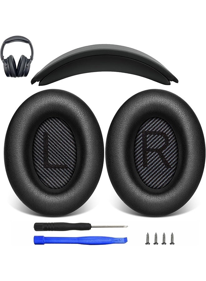 Tersely EarPads Cushions + Headband Set for Bose,Shaped Scrims with 'L and R' Lettering Replacement Kit for Bose QuietComfort QC35/35II QC45 QCSE Headphones with Protein Leather&Memory Foam - Image 1