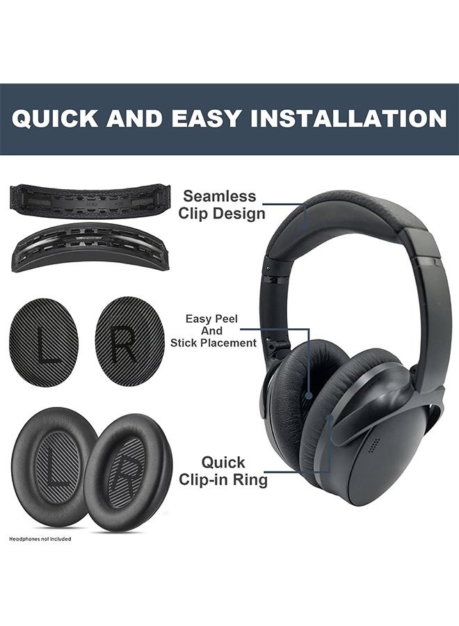 Tersely EarPads Cushions + Headband Set for Bose,Shaped Scrims with 'L and R' Lettering Replacement Kit for Bose QuietComfort QC35/35II QC45 QCSE Headphones with Protein Leather&Memory Foam - Image 4