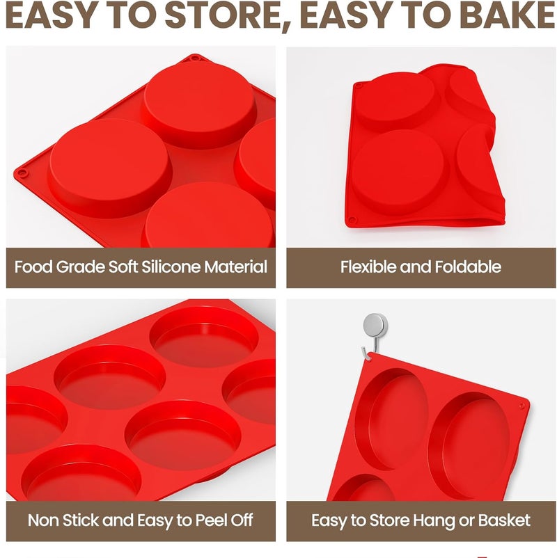 Redfly Silicone Egg Molds for Breakfast Sandwiches 2 Pcs, Non Stick 4 Inch Egg Bites Baking Pans, Jumbo Silicone Muffin Pans for Baking, Round Muffin Top Pan for Whoopie Pie Pan, Hamburger, Fruit Tart - Image 3