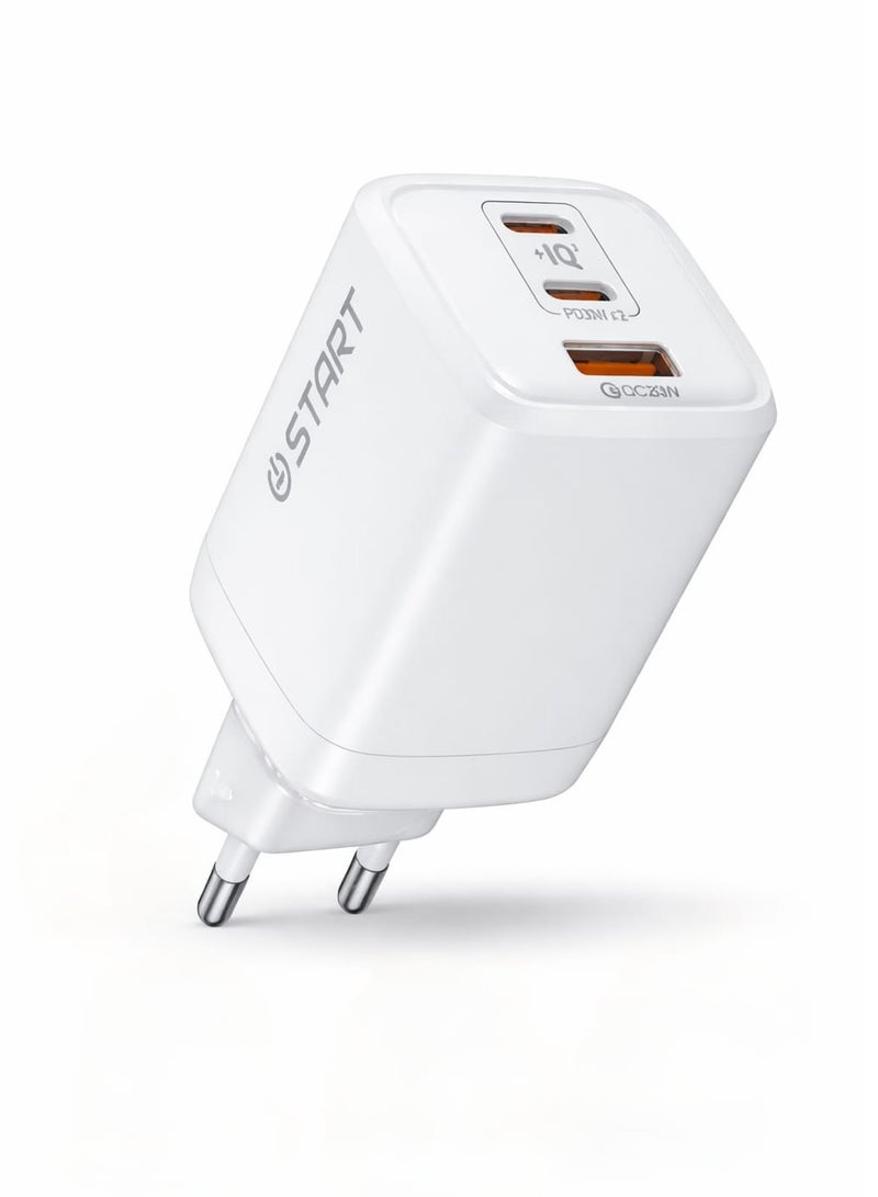 ST-321 شاحن حائط جان قدرة ثمانون واط شحن سريع فائق سوبر فاست تشارج باور ادابتور ثلاث منافذ اثنان نوع سي وواحد يو اس بي اي شاحن جوال شاحن موبايل شاحن ايفون شاحن سامسونج شاحن تايب سي حماية من الشحن الزائد وارتفاع الحرارة