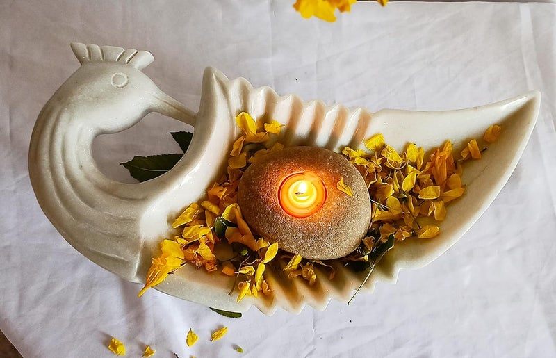 RM 11inch Marble Bird Bowl White Marble Marble Peacock Platter Tray Rameshwaram Marble Marble Center Table Decor Plate Marble Bird PlateBowl Tray - Image 3