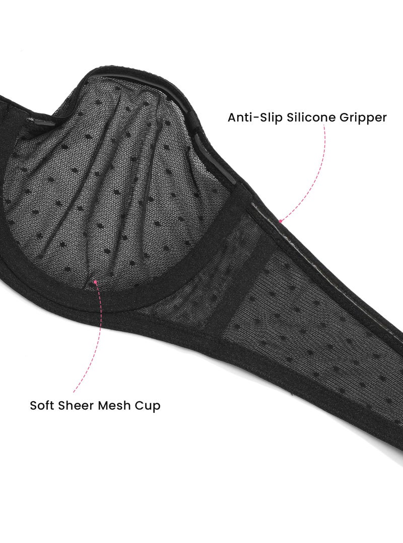 DOBREVA Women's Mesh Strapless Bra Sheer Unlined See Through Underwire Bras Plus Size Black 34D - Image 5