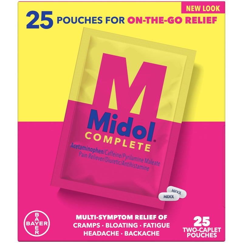 Midol Complete Caplets with Acetaminophen for Menstrual Symptom Relief - 50 Count (25 Pouches of 2), On The Go Period Cramp Relief and Menstrual Pain Relief - Image 1