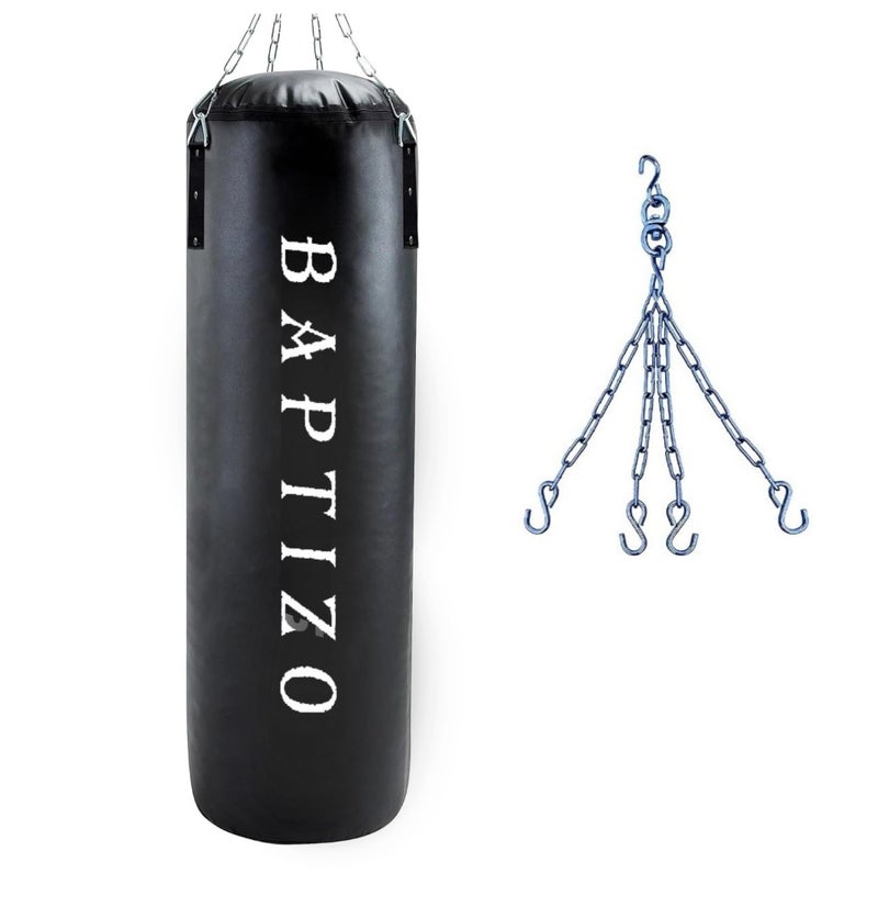 BAPTIZO Heavy Synthetic Leather Boxing Punching Bag Black | Stainless Steel Hanging Chain | Boxing | MMA | Kickboxing | Muay Thai | Karate | Judo | Taekwondo (2 feet) - Image 1