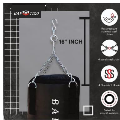 BAPTIZO Heavy Synthetic Leather Boxing Punching Bag Black | Stainless Steel Hanging Chain | Boxing | MMA | Kickboxing | Muay Thai | Karate | Judo | Taekwondo (2 feet) - Image 3