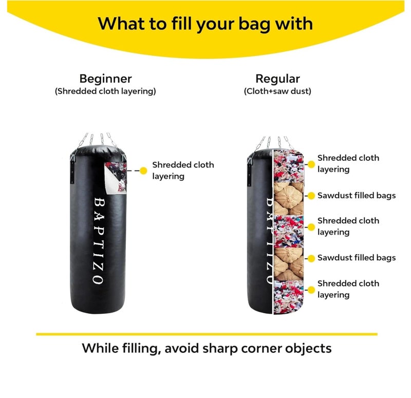 BAPTIZO Heavy Synthetic Leather Boxing Punching Bag Black | Stainless Steel Hanging Chain | Boxing | MMA | Kickboxing | Muay Thai | Karate | Judo | Taekwondo (2 feet) - Image 4