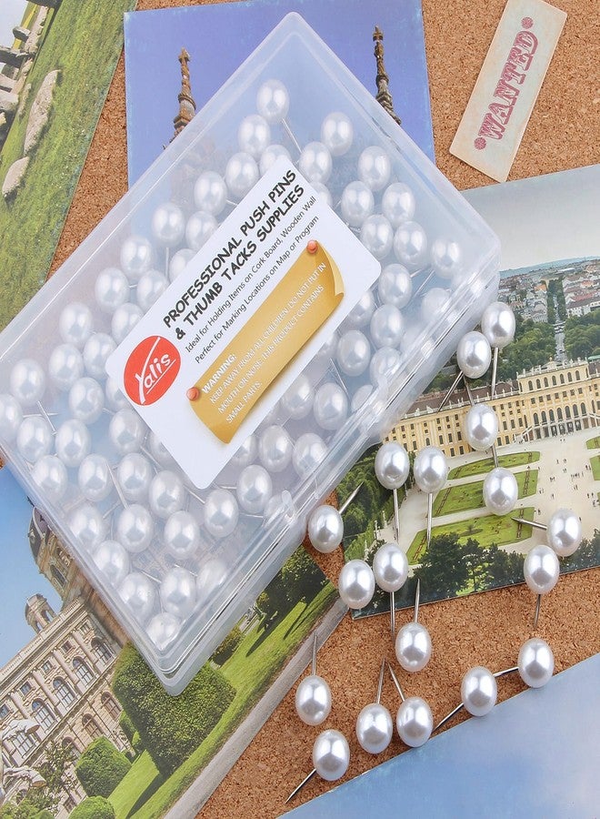 Yalis Push Pins 1/3 Inch Map Tacks 100-Count Large Size Pins Steel Point and Transparent Plastic Round Head (Pearl) - Image 4