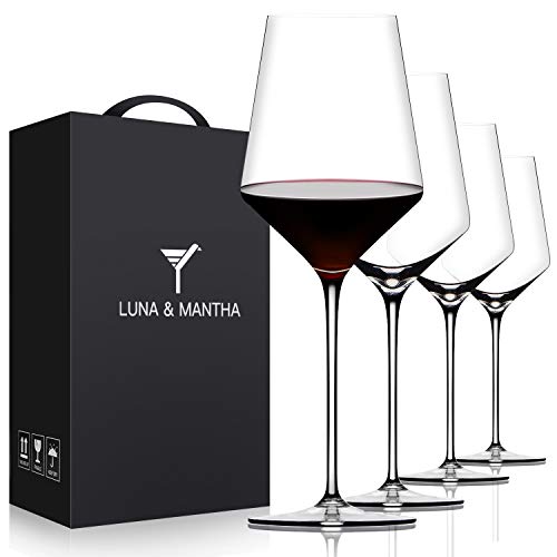 OJA Red Wine Glasses Set of 4, Premium Crystal Wine Glasses Hand Blown,15 oz,Thin Rim,Long Stem,Perfect for Red or White,Daily Use,Unique Wedding Anniversary or Birthday Gift - Image 1
