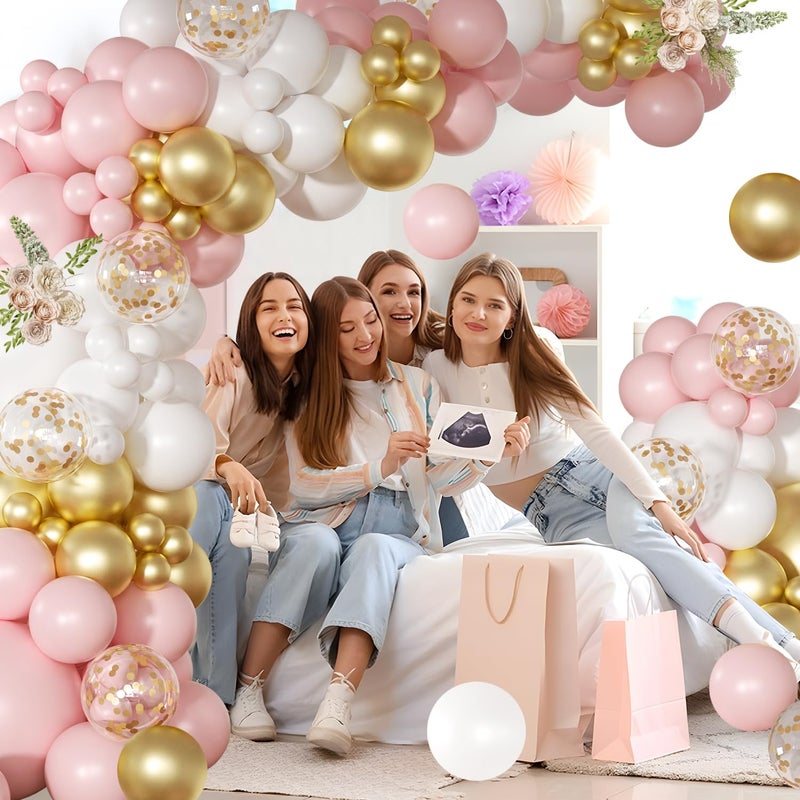 NUTTYBASH Pink and White Balloon Arch Kit, 138 Pcs Pink and Gold Balloon Garland Arch Kit Include Pastel Pink White Gold Confetti Balloons for Birthday Baby Shower Wedding Bridal Shower Party Decorations - Image 3