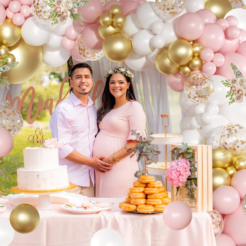 NUTTYBASH Pink and White Balloon Arch Kit, 138 Pcs Pink and Gold Balloon Garland Arch Kit Include Pastel Pink White Gold Confetti Balloons for Birthday Baby Shower Wedding Bridal Shower Party Decorations - Image 4
