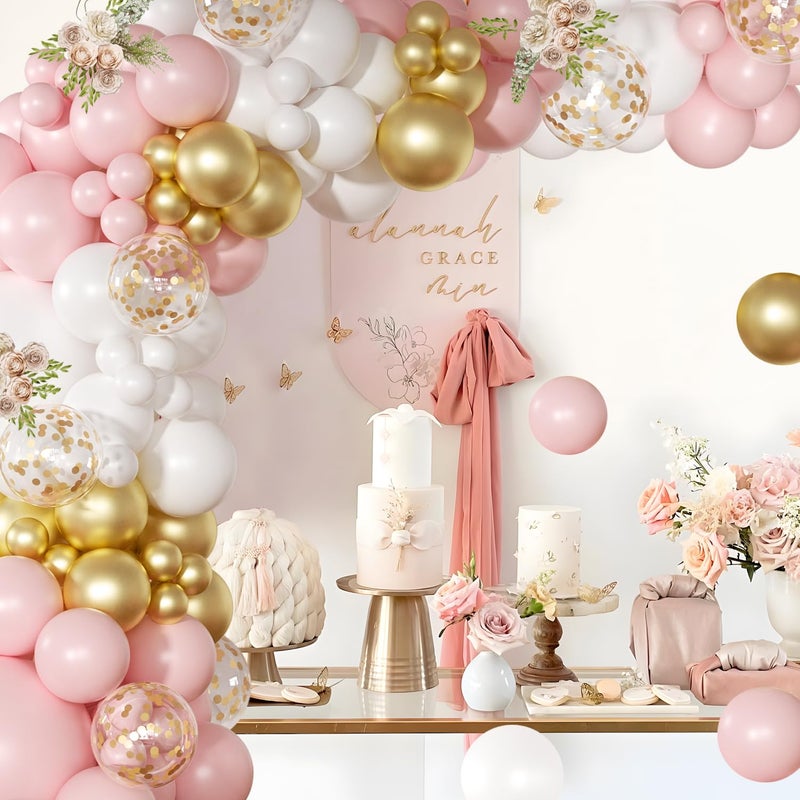 NUTTYBASH Pink and White Balloon Arch Kit, 138 Pcs Pink and Gold Balloon Garland Arch Kit Include Pastel Pink White Gold Confetti Balloons for Birthday Baby Shower Wedding Bridal Shower Party Decorations - Image 2