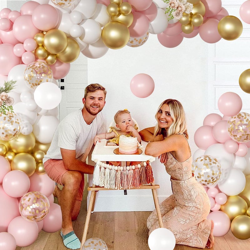 NUTTYBASH Pink and White Balloon Arch Kit, 138 Pcs Pink and Gold Balloon Garland Arch Kit Include Pastel Pink White Gold Confetti Balloons for Birthday Baby Shower Wedding Bridal Shower Party Decorations - Image 5