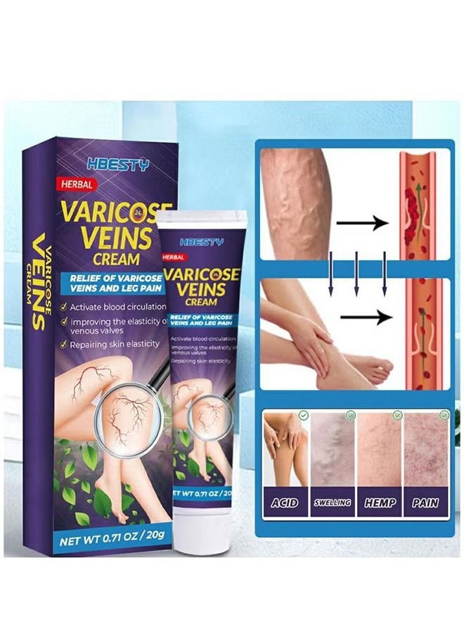 HBESTY - Varicose Veins Cream Relief Phlebitis Angiitis 100% Natural Ingredients Added Eliminate the Appearance of Varicose Veins - Vein Inflammation Treatment for Men & Women 20g - Image 1