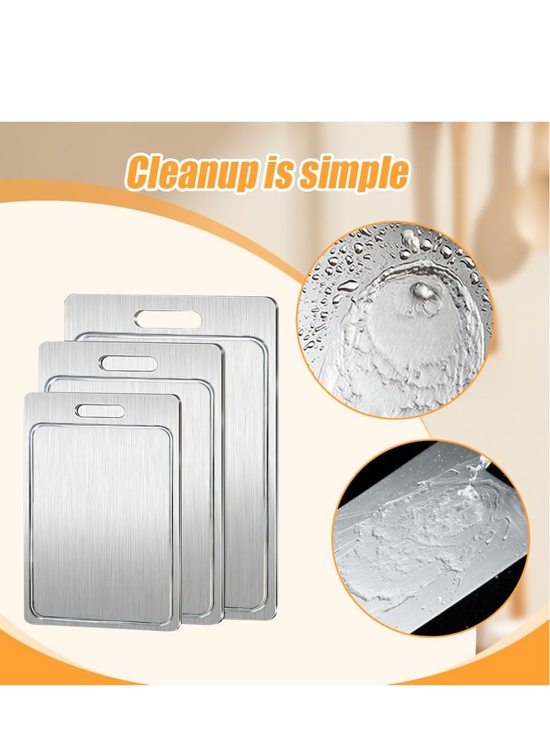 XiuWoo 2 Pcs Titanium Cutting Boards for Kitchen, Brushed Cutting Board Double-Sided Stainless Steel Chopping Board, Dishwasher Safe Double-Sided Cutting Board for Meat, Vegetable Meat, 29*20 +34*23 - Image 2