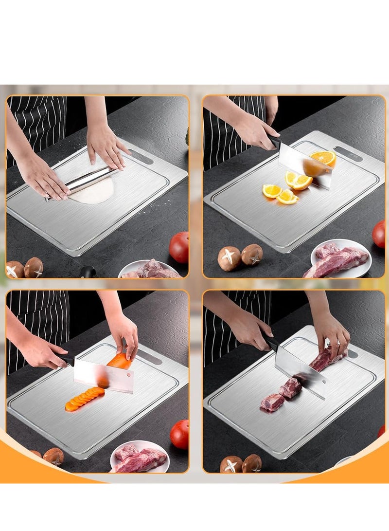 XiuWoo 2 Pcs Titanium Cutting Boards for Kitchen, Brushed Cutting Board Double-Sided Stainless Steel Chopping Board, Dishwasher Safe Double-Sided Cutting Board for Meat, Vegetable Meat, 29*20 +34*23 - Image 4