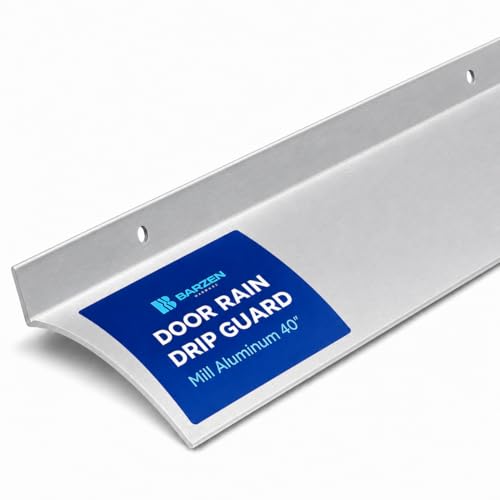 Barzen Exterior Door Rain Drip Guard Over Door Drip Cap Rain Deflector for Windows and Doors 25 Inches Wide 40 Inches Long Universal Fit Aluminum Finish - Image 1