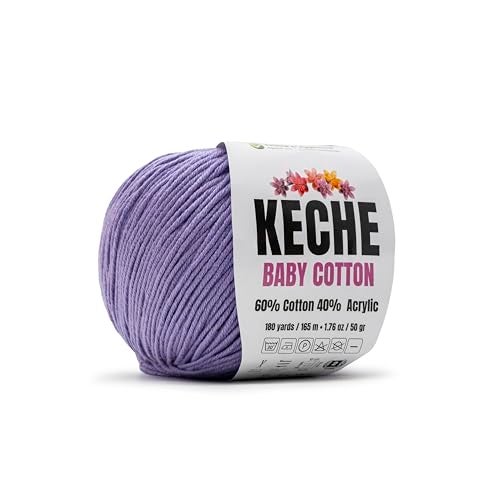 Keche Cotton Yarn, 60% Cotton 40% Acrylic Yarn, Soft Cotton Yarn for Crochet and Knitting, Amigurumi Yarn 1 Skein/Ball 1.76 Oz (50g) / 180 Yrds (165m) - Lilac - Image 1